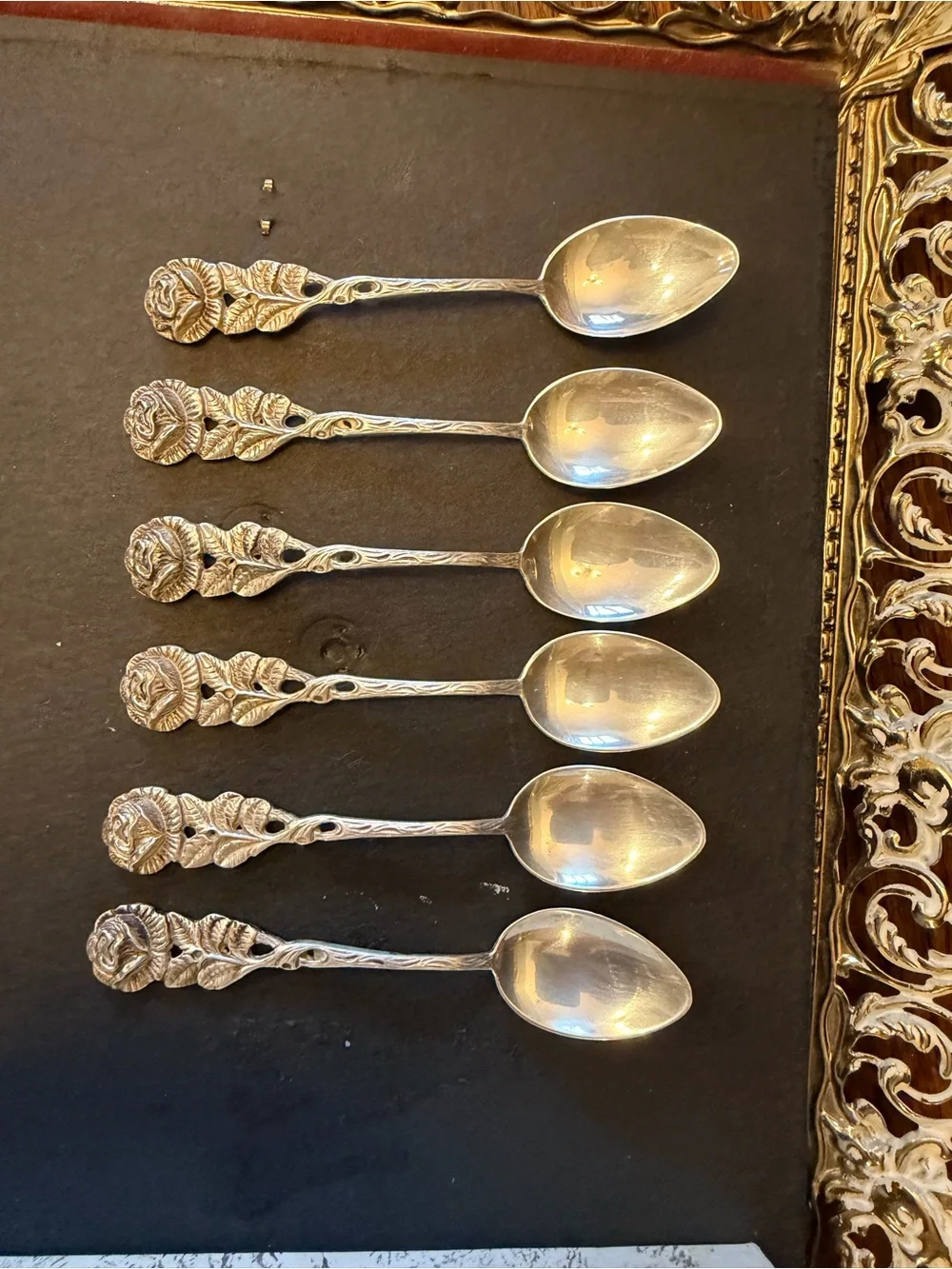Vintage Antiko 800 Silver Hildesheim Rose Demitasse Spoons Set of 6 Boxed-no lid